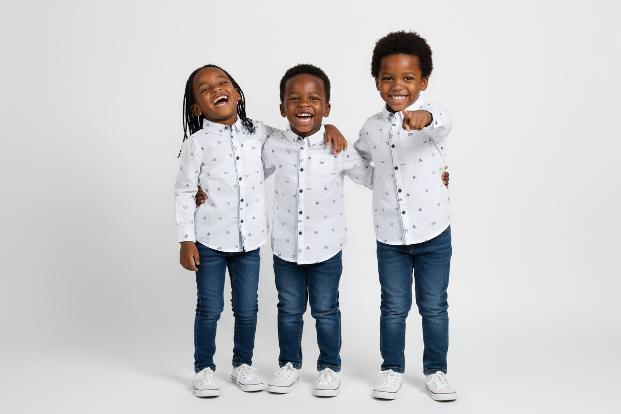 White Patterned Long Sleeve Boys Shirt | Sizes: 12 Months – 6 Years | Stylish & Comfortable