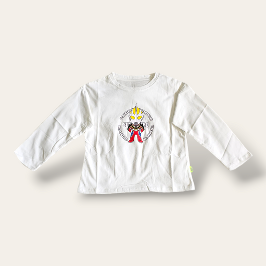 Boys white long sleeve ultramanginh t-shirt