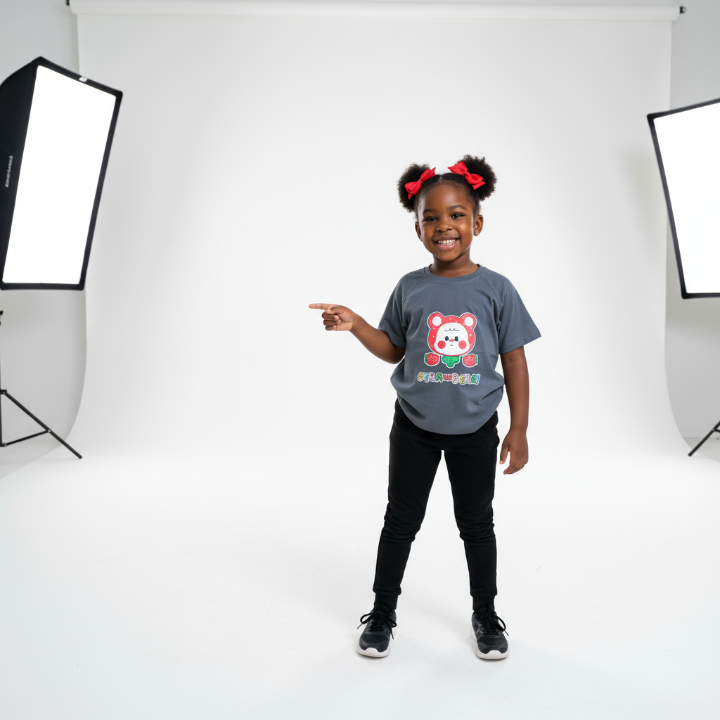 Grey Strawberry Short-Sleeved Kids T-Shirt | Sizes 3–8 yrs | Cotton Comfort