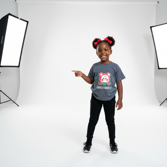Grey Strawberry Short-Sleeved Kids T-Shirt | Sizes 3–8 yrs | Cotton Comfort