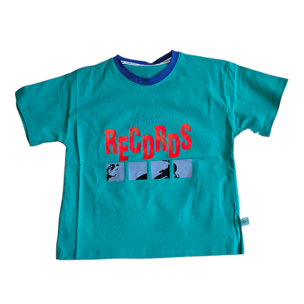 Green short sleeve records kids t-shirt