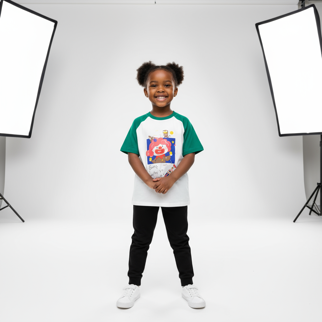 White and Green Girls T-Shirt | Ages 3–8 Years | 100% Cotton Comfort