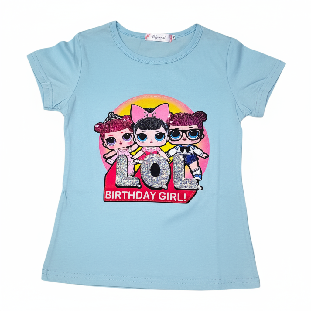 High Quality Soft Cotton LOL Themed Girls Sequin T-Shirt | Size 6