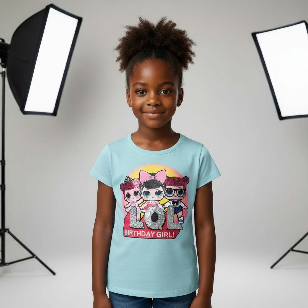 High Quality Soft Cotton LOL Themed Girls Sequin T-Shirt | Size 6