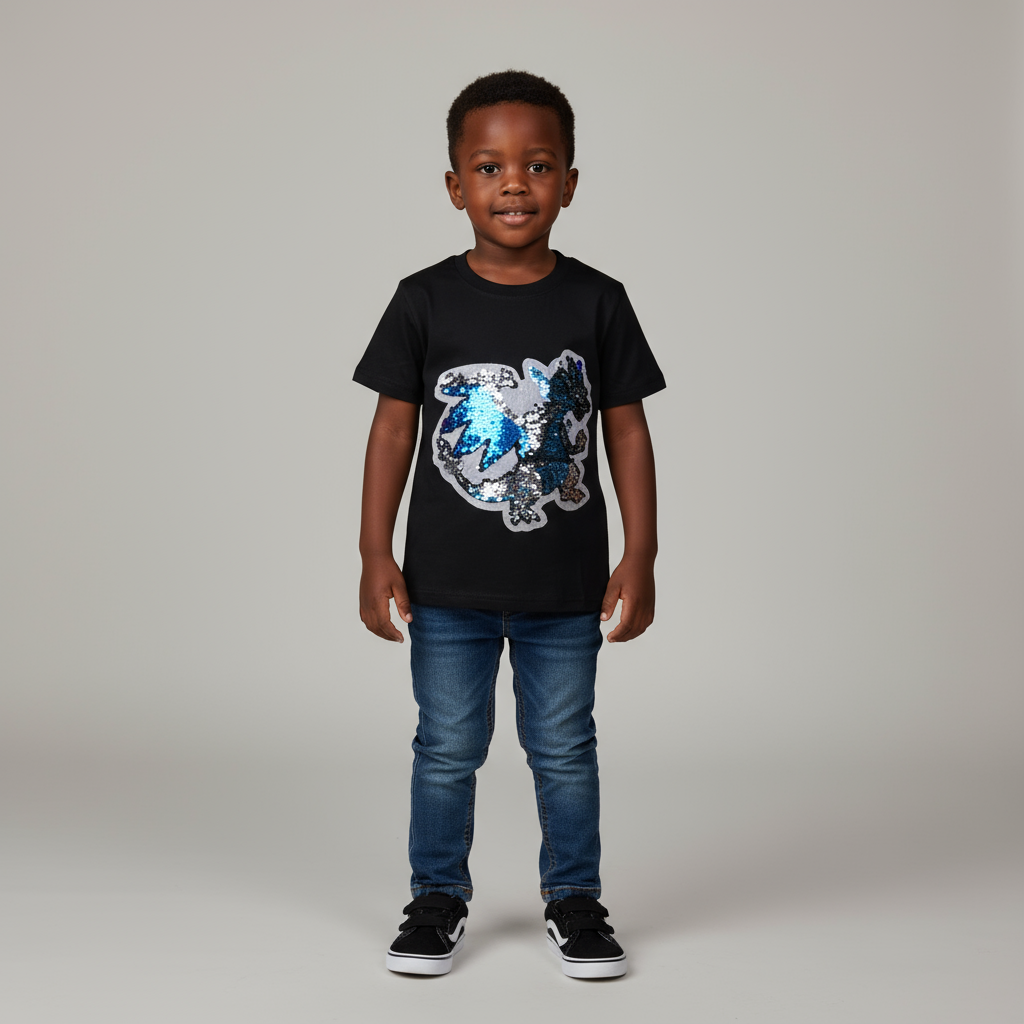 Dragon T-Shirt with Sequin Print | White & Black | Sizes 4 & 6 | Fun & Stylish