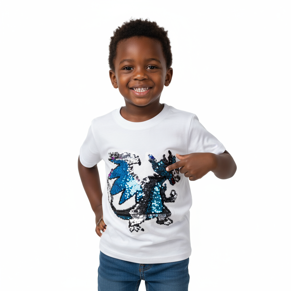 Dragon T-Shirt with Sequin Print | White & Black | Sizes 4 & 6 | Fun & Stylish