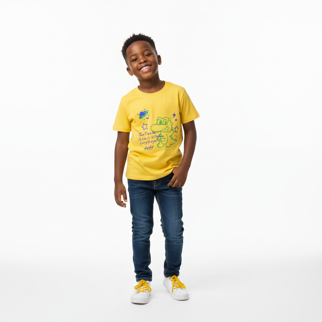 Yellow Short-Sleeve Cotton Girls T-Shirt | Ages 5–8 | Everyday Comfort