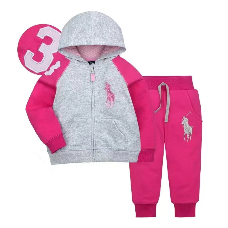Pink Grey GAP Kids Tracksuit | Horse Print | 100% Cotton | 12‑18M–3T