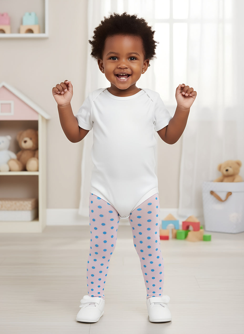 Pink Polka Light Girls' Stockings | Soft & Breathable | Sizes 9–16m