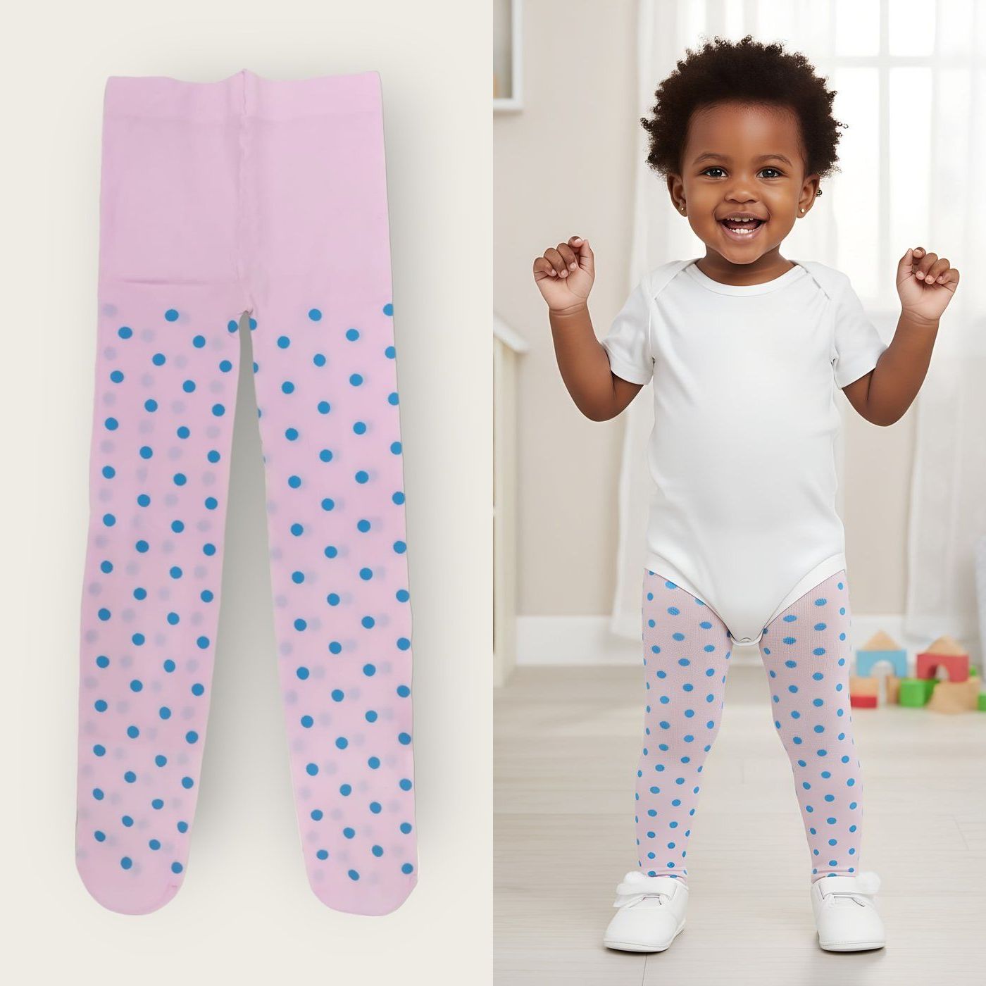Pink Polka Light Girls' Stockings | Soft & Breathable | Sizes 9–16m