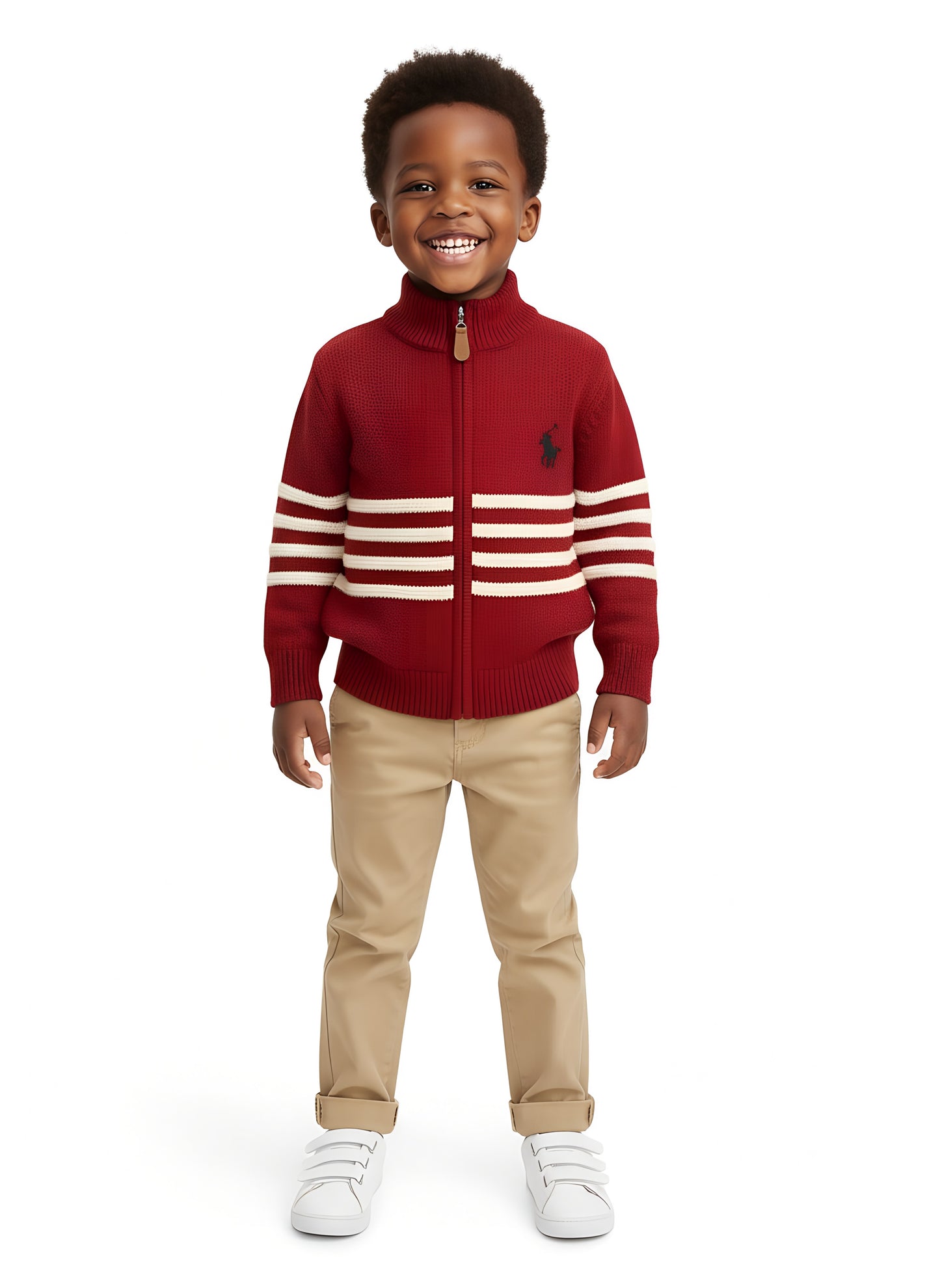 Kids High Quality Polo Sweaters with Stripes | Sizes 110–150 | Colors Red, Grey, Black, Cream, Brown