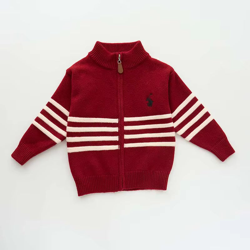 Kids High Quality Polo Sweaters with Stripes | Sizes 110–150 | Colors Red, Grey, Black, Cream, Brown