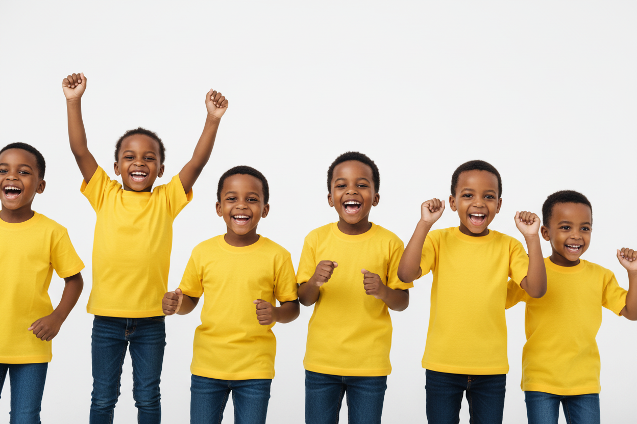 Kids Plain Cotton T-Shirts | Sizes M–XXL | White, Black & Yellow Tees