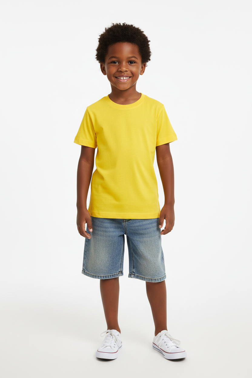 Kids Plain Cotton T-Shirts | Sizes M–XXL | White, Black & Yellow Tees