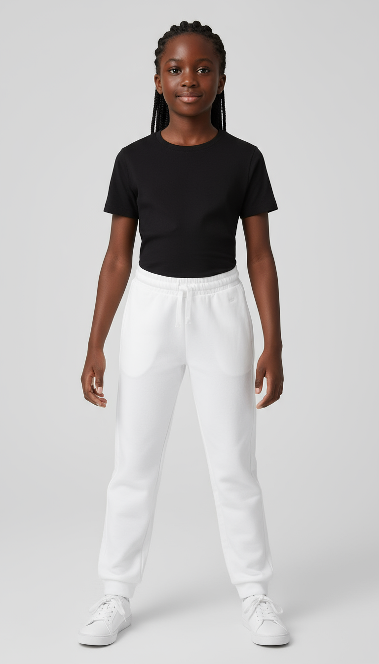 Plain Girls Sweatpants | Sizes 5-6 | White & Pink | Comfortable & Durable