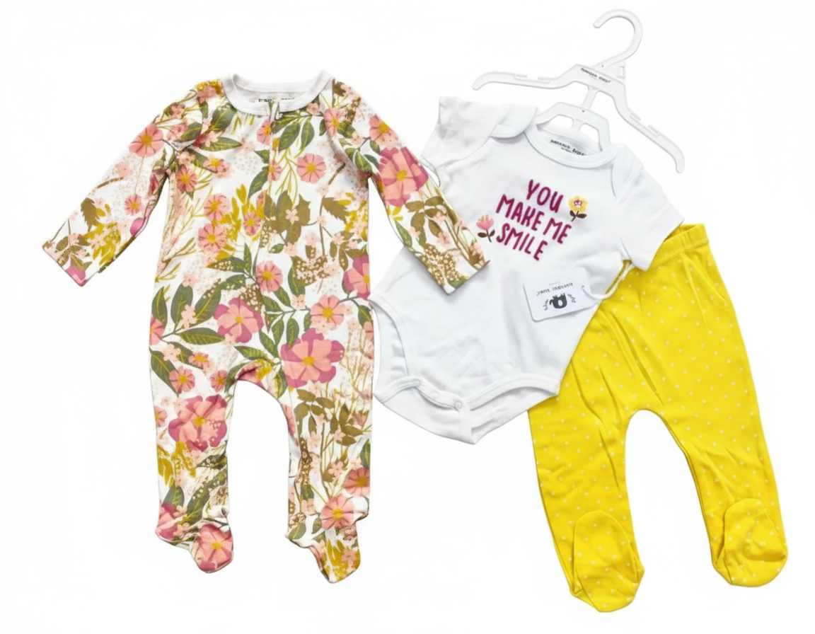 High Quality Baby Three-Piece Romper Set | Sizes 0–9 Months
