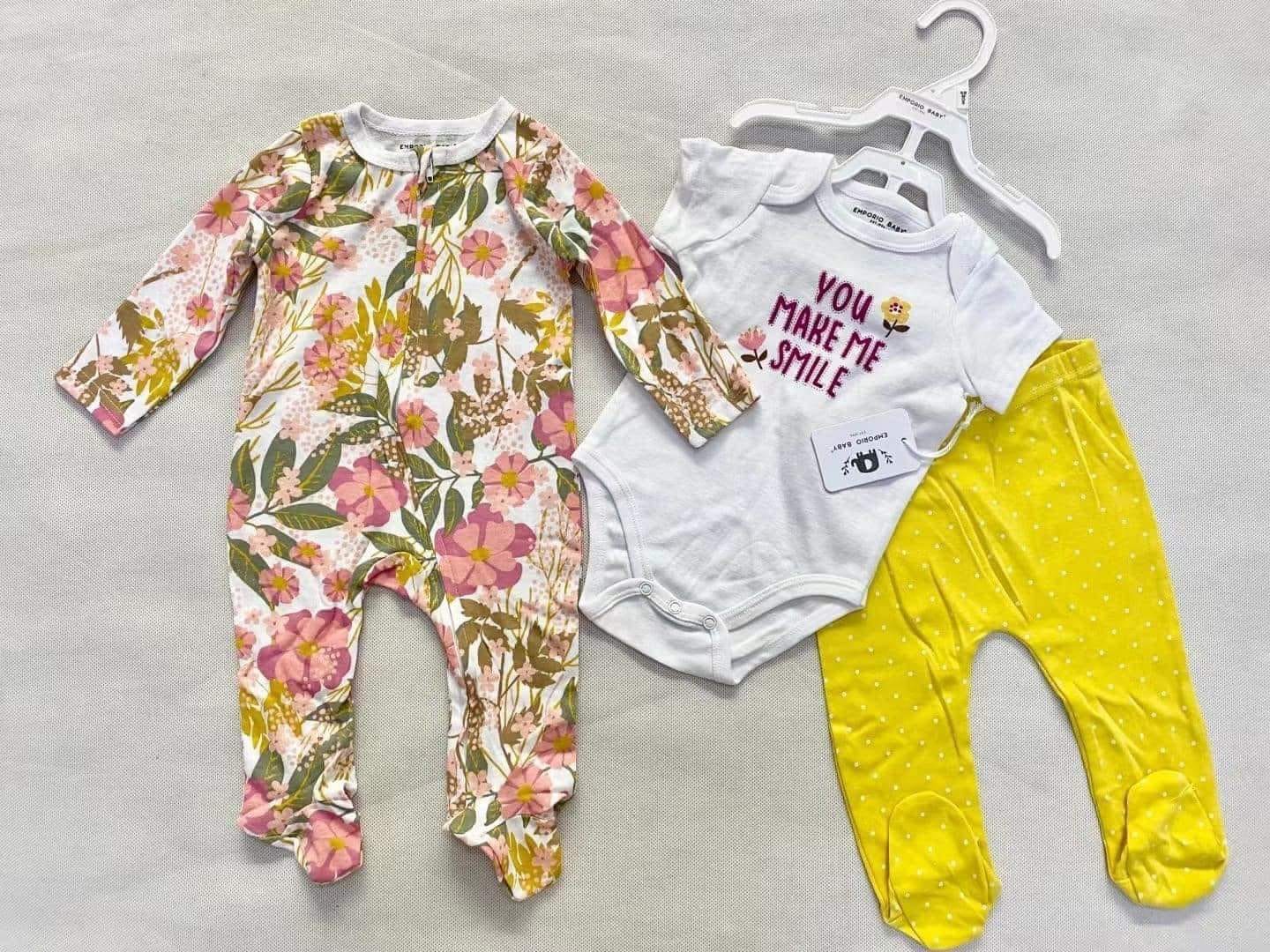 Baby Three-Piece Romper Set | Sizes 0–9 Months