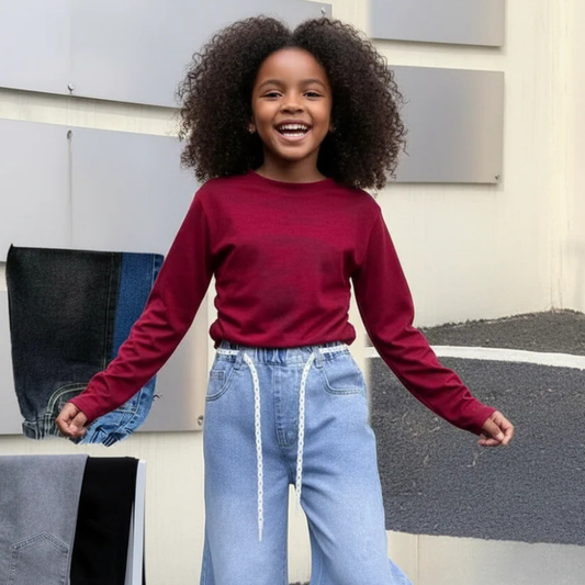 Girls Plain Flared Jeans | Retro Stretch Denim Pants for Kids | Comfortable Bootcut Jeans