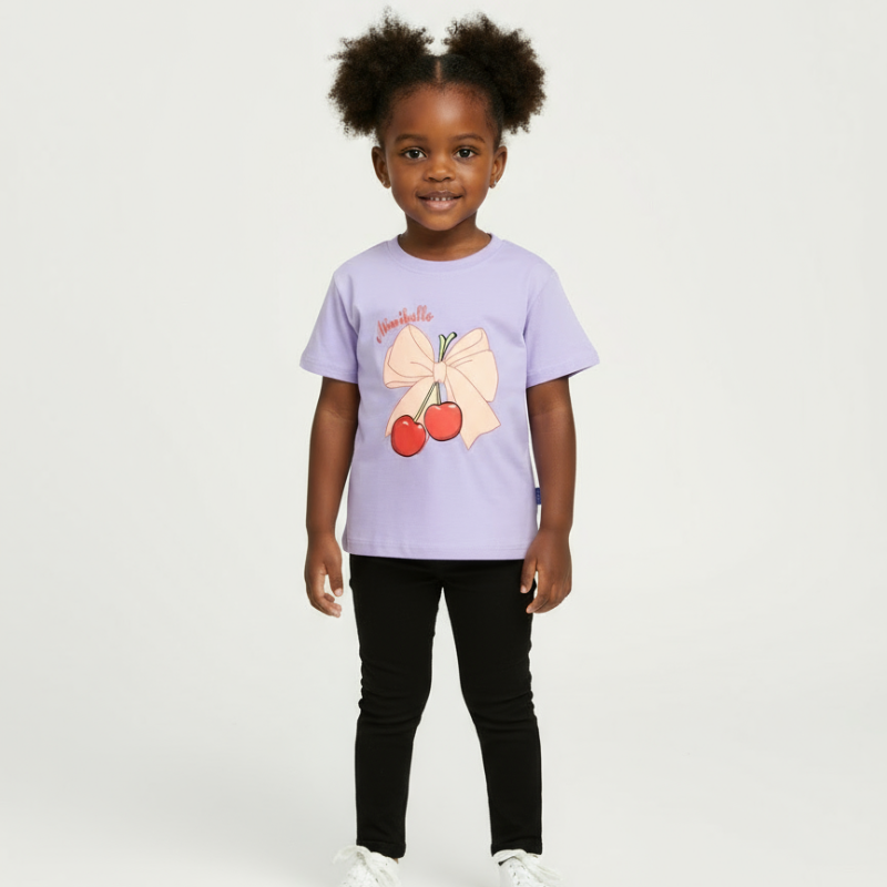 Purple Cherry Short-Sleeved Girls T-Shirt | Size 4–5 yrs (110) | Cotton Comfort