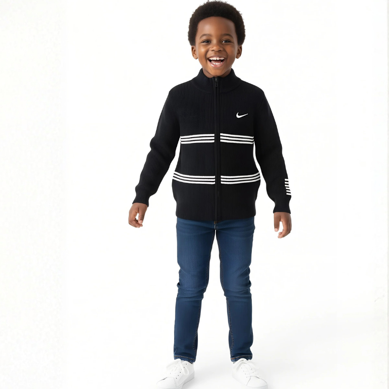 High Quality Boys’ Knitted Nike Sweaters with White Stripes | Sizes 150–180 | Black, Grey, Brown