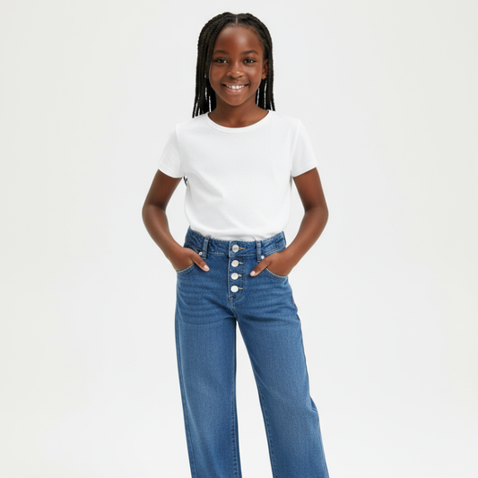 Button-Up Girls Denim Jeans | Stylish & Comfortable | Kids