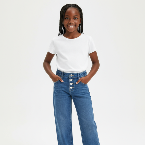 Button-Up Girls Denim Jeans | Stylish & Comfortable | Kids