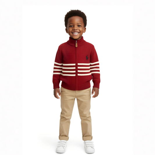 Kids High Quality Polo Sweaters with Stripes | Sizes 110–150 | Colors Red, Grey, Black, Cream, Brown