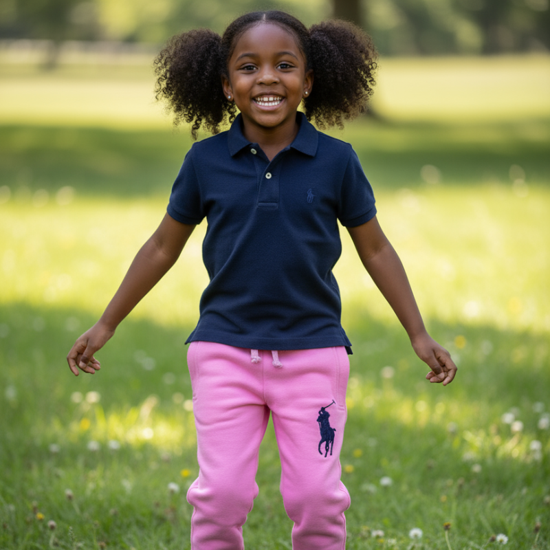 Girls Pink Polo Sweatpants | Sizes 150-170 | Comfortable & Durable