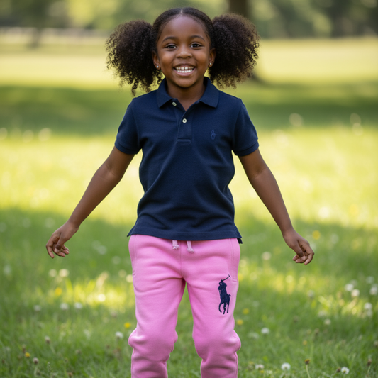 Girls Pink Polo Sweatpants | Sizes 150-170 | Comfortable & Durable