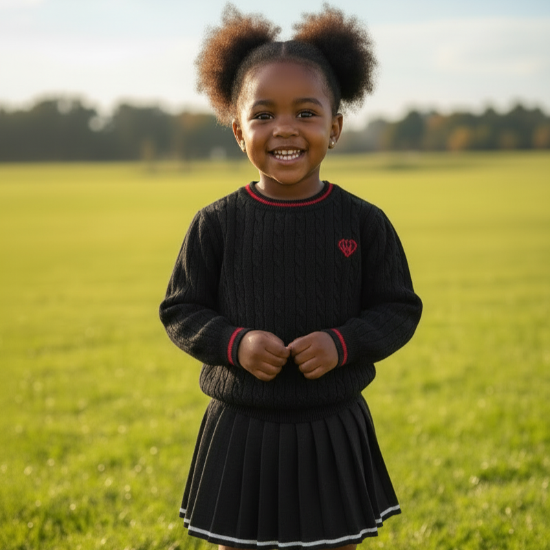 Girls' Two-Piece Sweater Set | Sizes 110-150 (2-8 Years) | Black, Brown & Grey