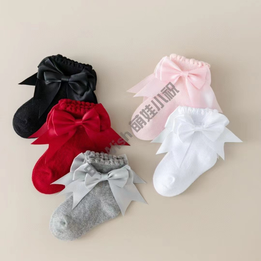 Girls’ Socks with Ribbon | Elegant & Comfortable | Sizes Small–Medium