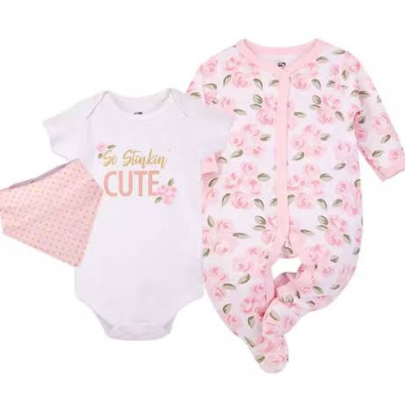 Quality Hudson Baby 3-Piece Layette Set | Pink Floral | Sizes 0–6m