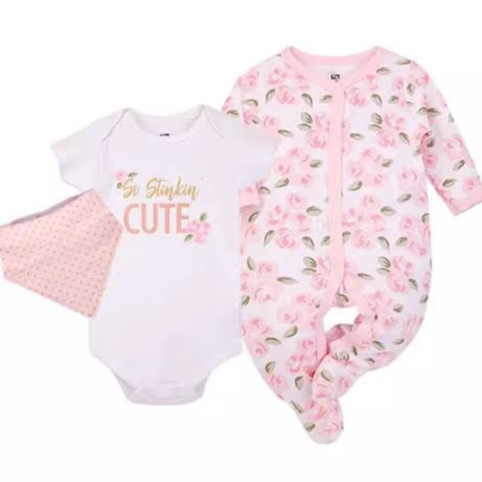 Quality Hudson Baby 3-Piece Layette Set | Pink Floral | Sizes 0–6m