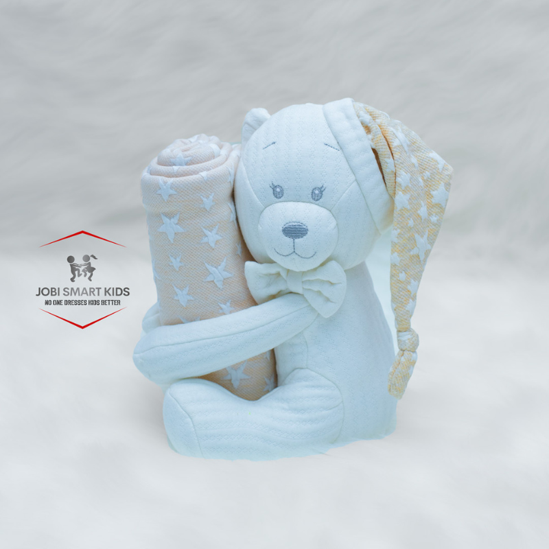 Teddy Bear and Blanket Set for Kids | Soft & Snuggly | Cream, Blue & Pink