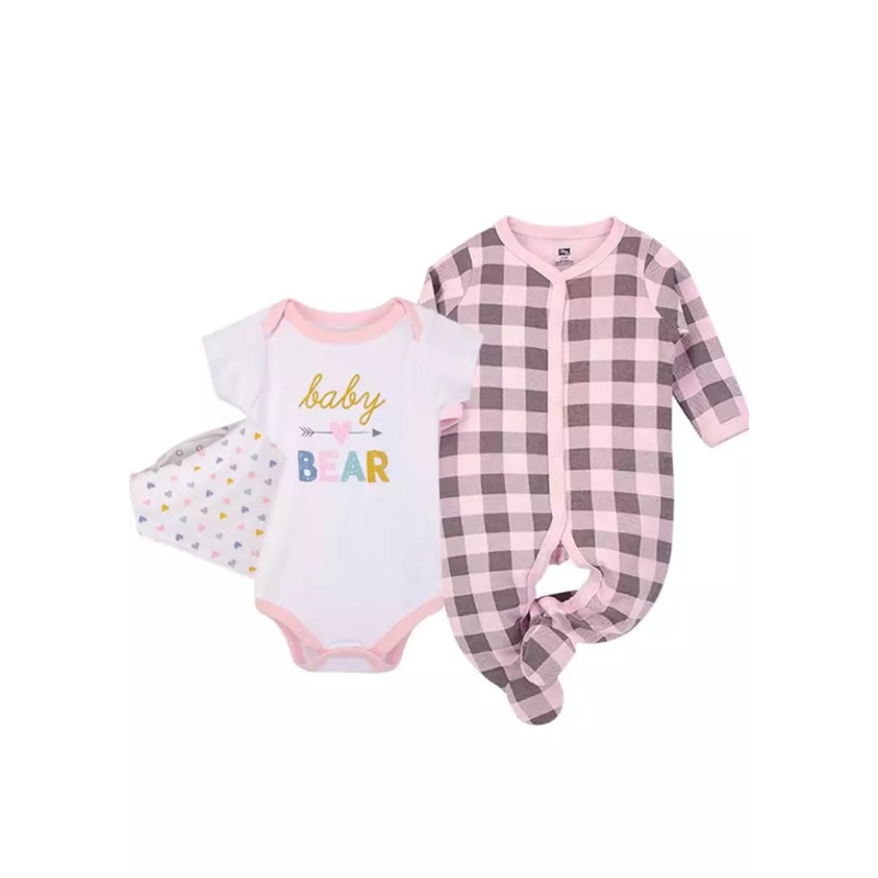 Hudson Baby Checkered Pink Baby Layette Set (3pcs) | 3–6M, 6–9M | Soft Cotton