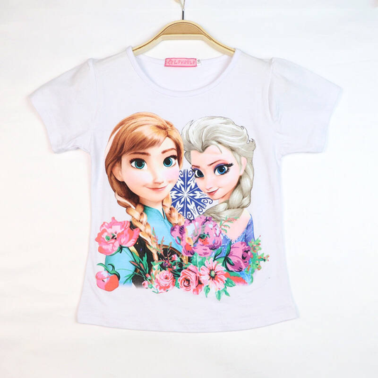 High Quality Frozen Themed Girls T-Shirts | Sizes 3–4, 4–5 | Blue & White