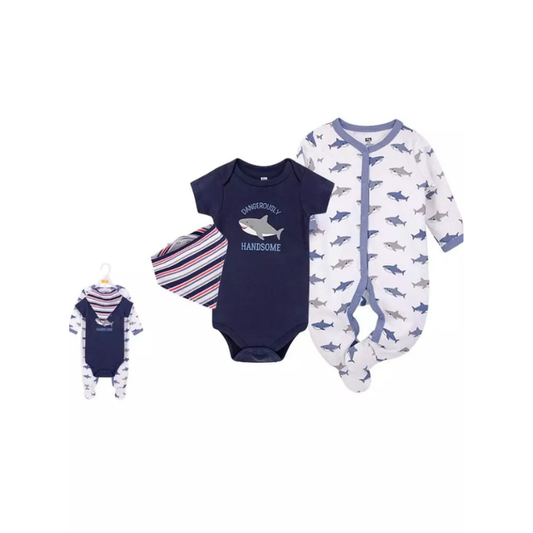 Hudson Baby Shark Layette Set (3pcs) | Soft Cotton | Size 0–3m