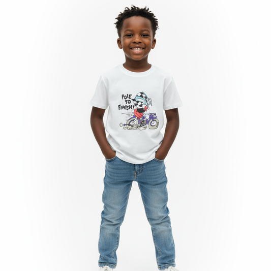 White Pole To Finish Short Sleeved Kids’ T-shirt | Sizes 120, 130