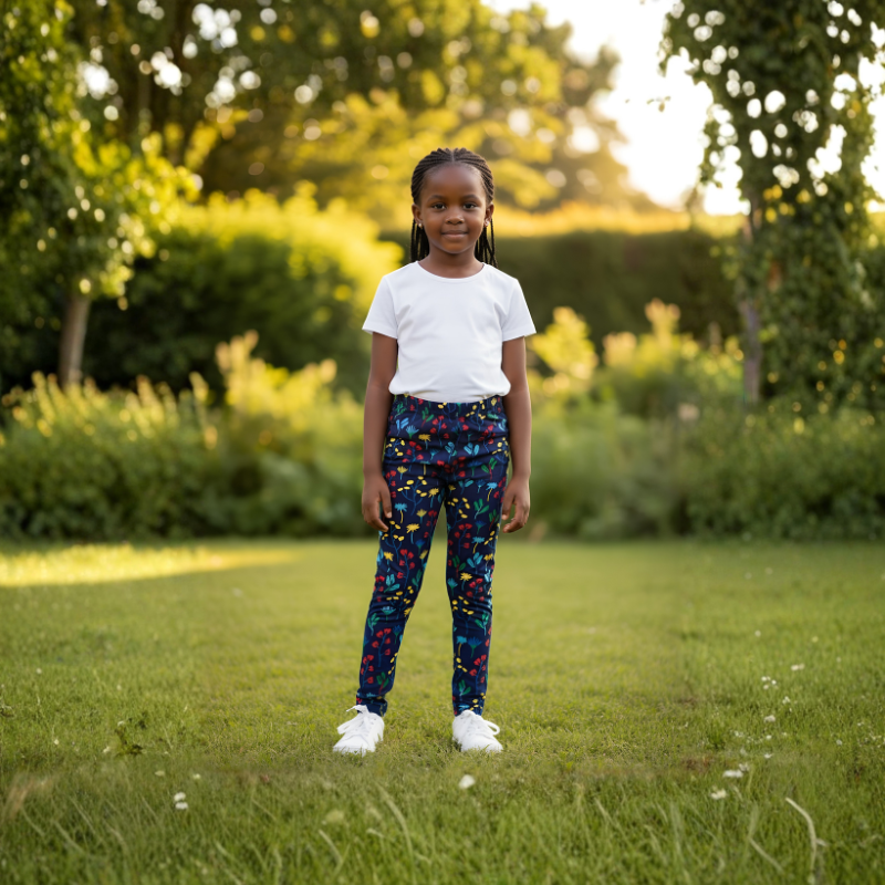 Blue tights with yellow flowers