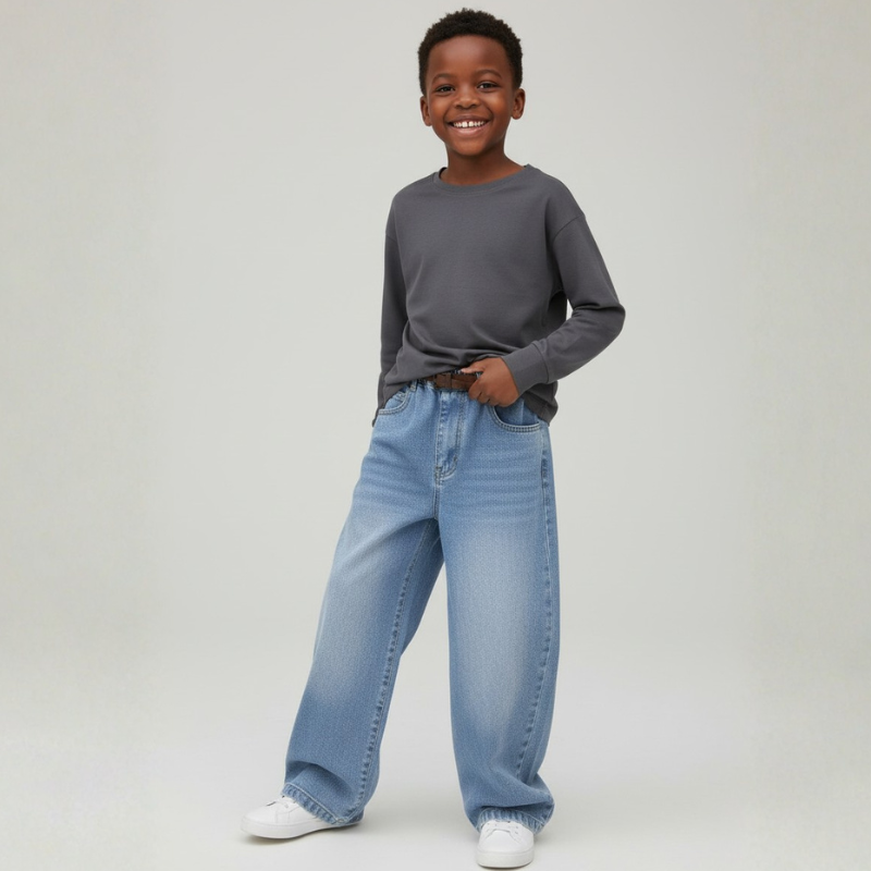 Boys Plain Flared Jeans | Vintage Bootcut Denim for Kids | Comfortable Stretch Jeans