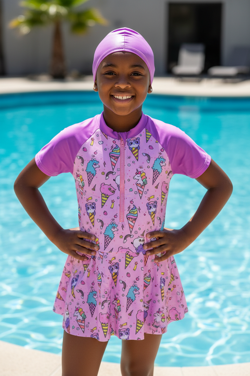 Girls Swim Costume with Skirt | Stylish Kids Swimwear