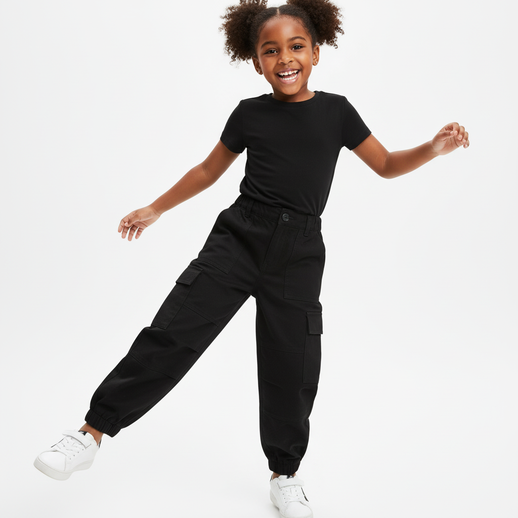 Girls Cargo Pants | Casual Cotton Trousers for Kids | Multiple Pockets | Comfortable Fit | (29-33)