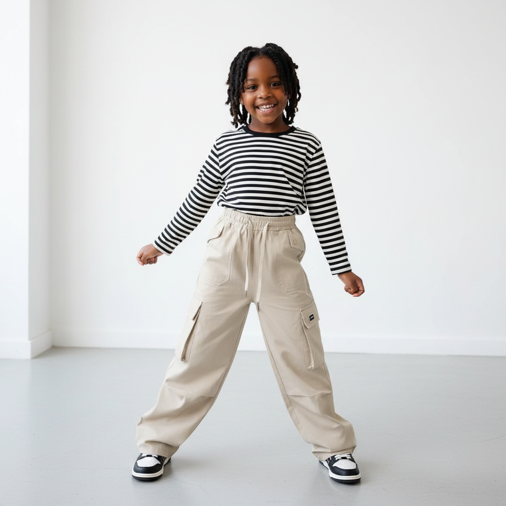 Girls Cargo Pants | Casual Cotton Trousers for Kids | Multiple Pockets | Comfortable Fit | (29-33)