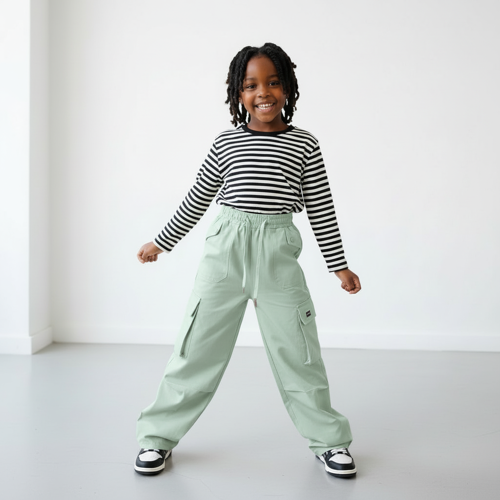 Girls Cargo Pants | Casual Cotton Trousers for Kids | Multiple Pockets | Comfortable Fit | (29-33)