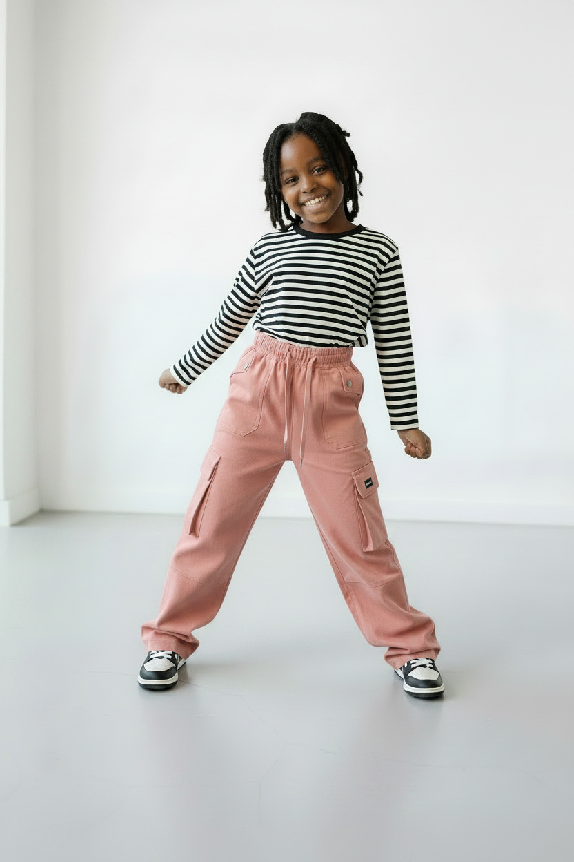 Light Girls Cargo Pants | Casual Cotton Trousers for Kids | Multiple Pockets | Comfortable Fit | (22-30)