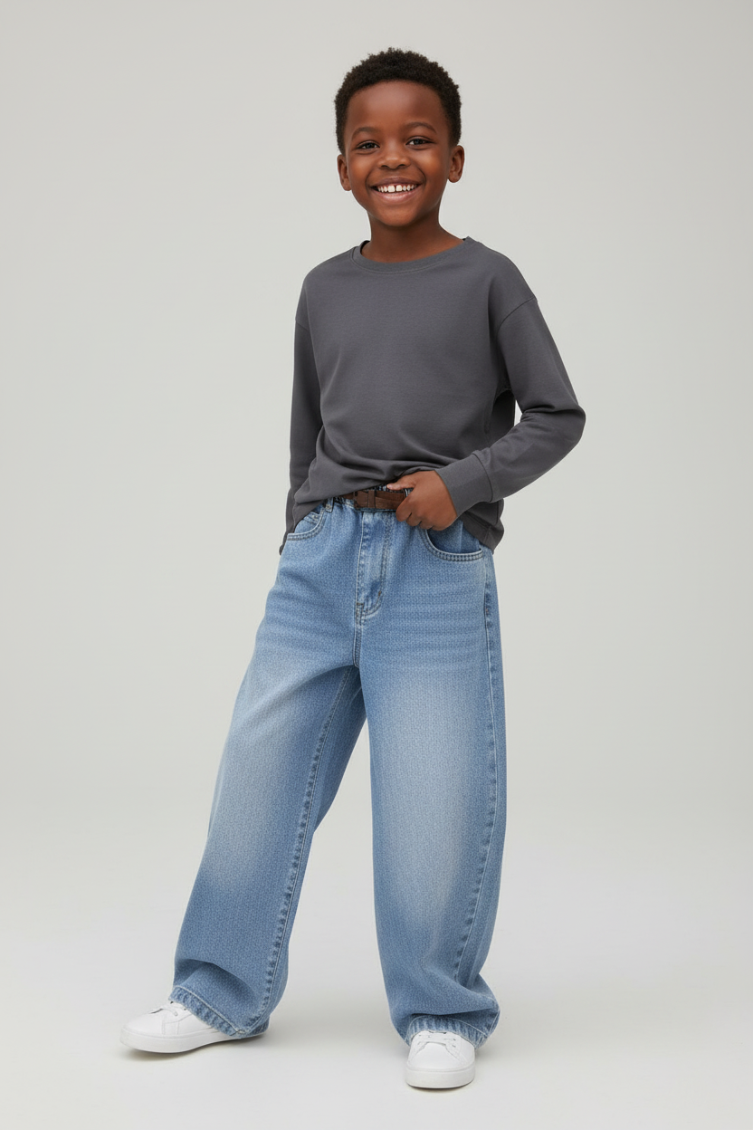 Boys Plain Flared Jeans | Vintage Bootcut Denim for Kids | Comfortable Stretch Jeans