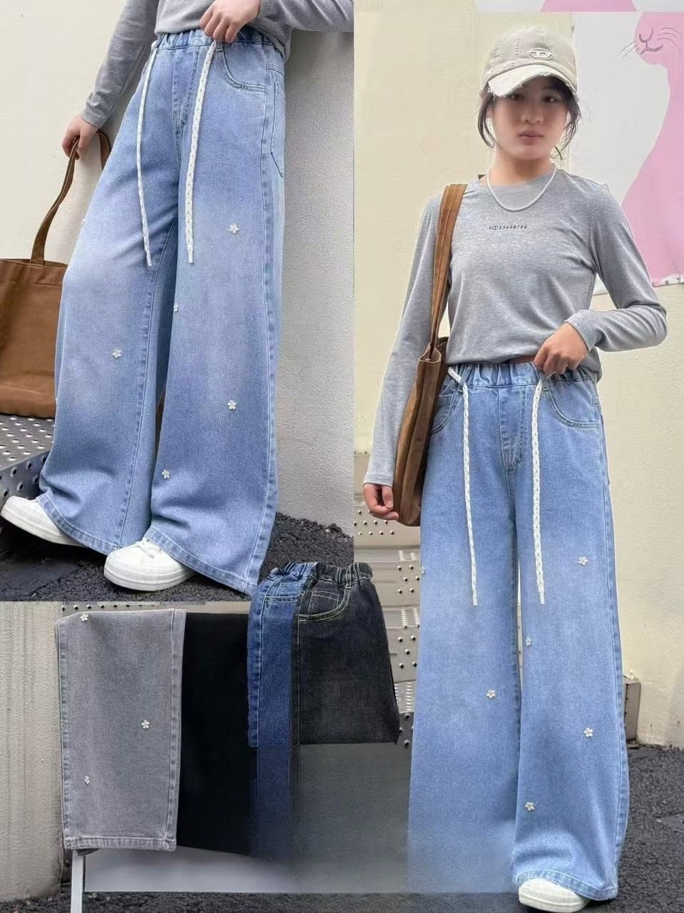 Floral Printed Girls Flared Jeans | Trendy Bootcut Denim for Kids | Comfortable Stretch Jeans