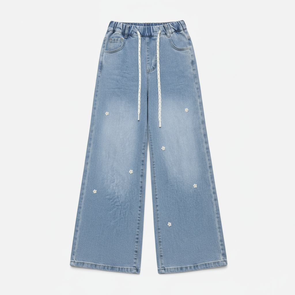 Floral Printed Girls Flared Jeans | Trendy Bootcut Denim for Kids | Comfortable Stretch Jeans