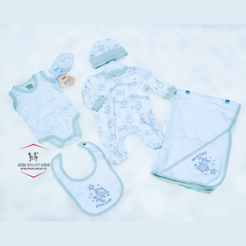 6 Piece Baby Essentials Set with Blanket | 100% Cotton | 0–3 Months