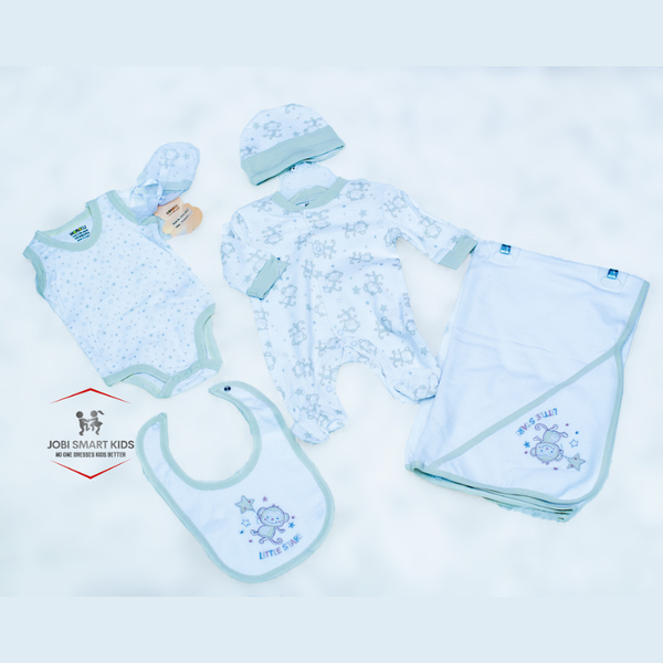 6 Piece Baby Essentials Set with Blanket | 100% Cotton | 0–3 Months